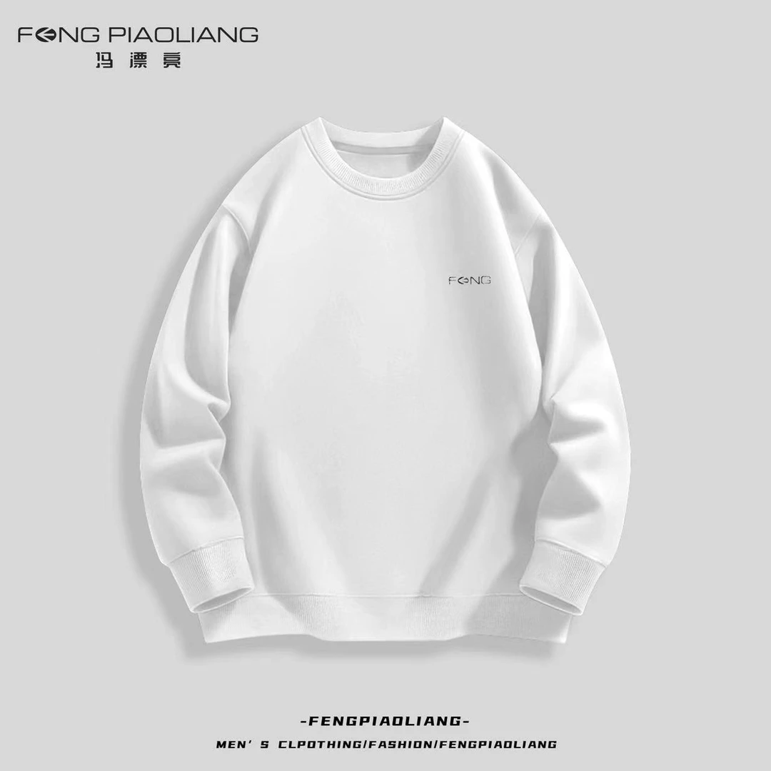 白色【刺绣卫衣FENG】秋冬圆领套头休闲宽松情侣卫衣-