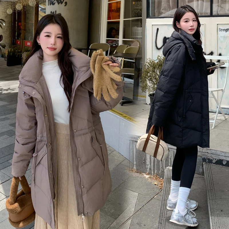 2025冬新款时尚气质收腰羽绒服女中长款加大码胖mm200斤加厚外套