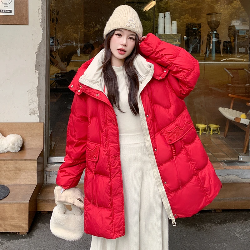 国风新中式羽绒服冬季女中长款2025复古胖mm200斤孕妇女装外套