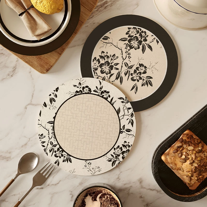 范居态度墨枝复古碗垫圆形杯垫吸水隔热防烫家用美式茶杯碗盘餐垫