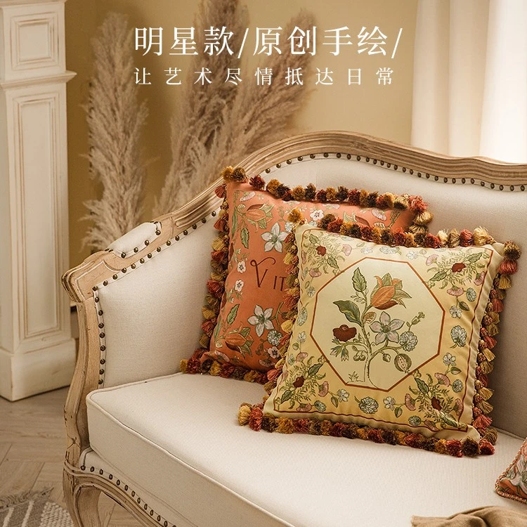 范居态度明星同款手绘美式抱枕轻奢床头靠枕垫高档抱枕沙发枕套