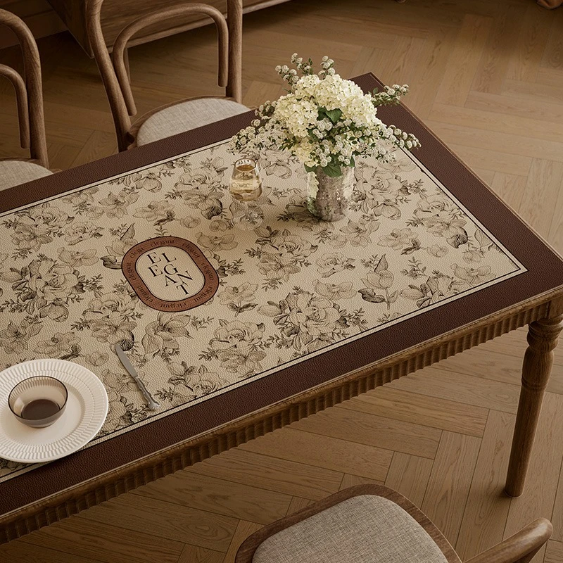 范居兰栀法式高级感新中式轻奢防水防油免洗防烫皮革餐桌垫布
