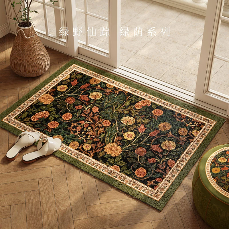 范居美式氛围感方形入户丝圈地垫耐脏免洗防滑门垫可定制绿茵