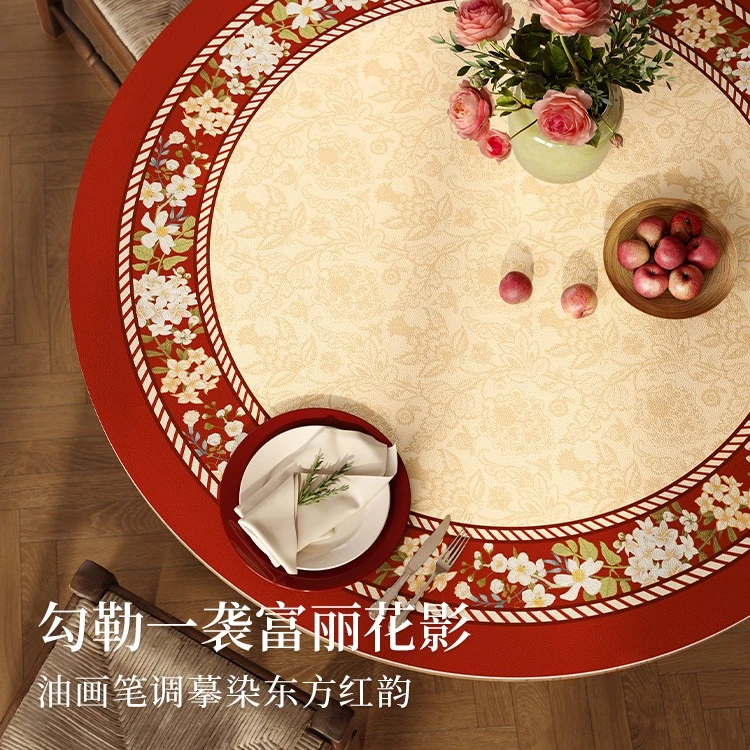 范居赫曼花园餐厅圆桌皮革免打理易擦洗桌垫防水防烫防油保护垫软