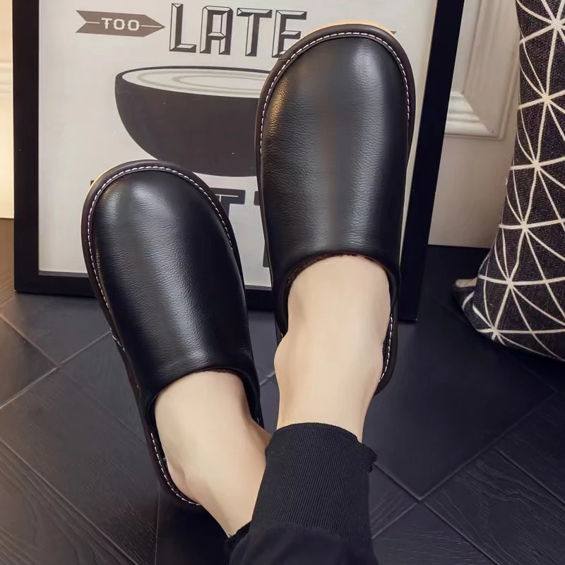 头层牛皮真皮拖鞋福利男士冬季加厚休闲舒适软底