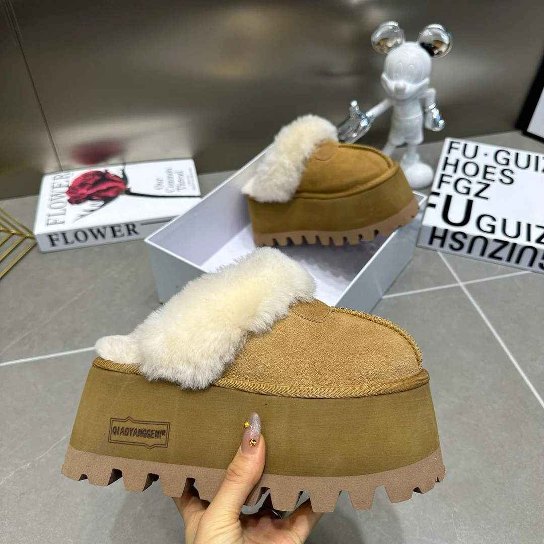 918-20欧货加厚底纯皮羊毛雪地棉拖