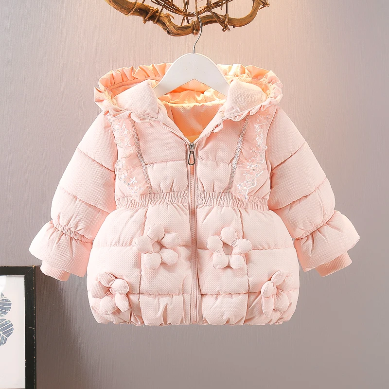 女童加绒加厚连帽洋气可爱棉衣中长款2024新女宝时尚秋冬保暖外套