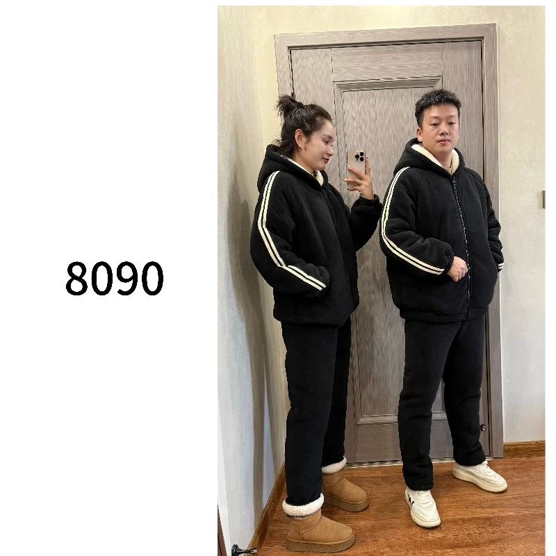 【8090暖居】海豚绒男女情侣款三层加绒加厚连帽套装 NJ-2451