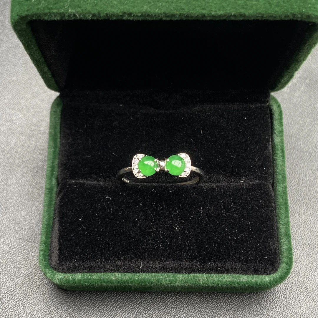 小仙女气质款蝴蝶结S925银镶嵌纯天然a货翡翠戒指