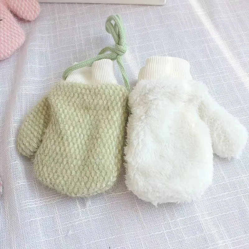 1--3岁加绒加厚保暖手套宝宝冬季挂脖毛绒手套