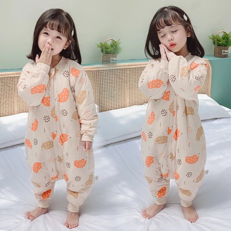 婴儿睡袋加绒冬季儿童加厚保暖宝宝分腿防踢被四季通用款长袖幼儿