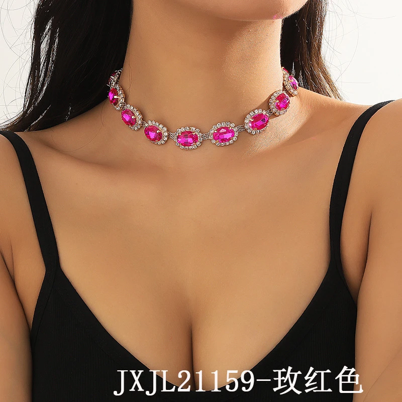 合金琉璃项链 个性潮流女士项链轻奢复古高级感时尚彩色锁骨配饰