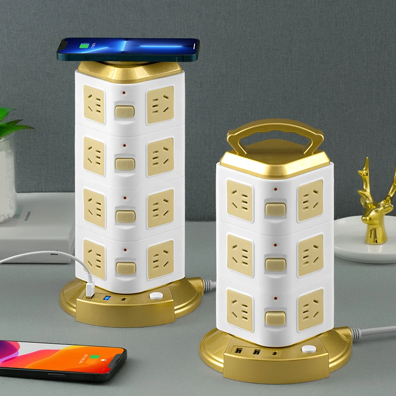 多功能立体式插座带无线充电多孔家用办公桌面插线板usb插排宿舍