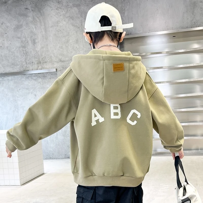 男童外套2023新款儿童炸街潮帅气夹克时髦衣服春秋装连帽拉链上衣