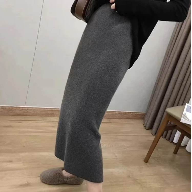 2024年秋冬新款百搭纯色宽松显瘦松紧弹力针织衫半身裙女