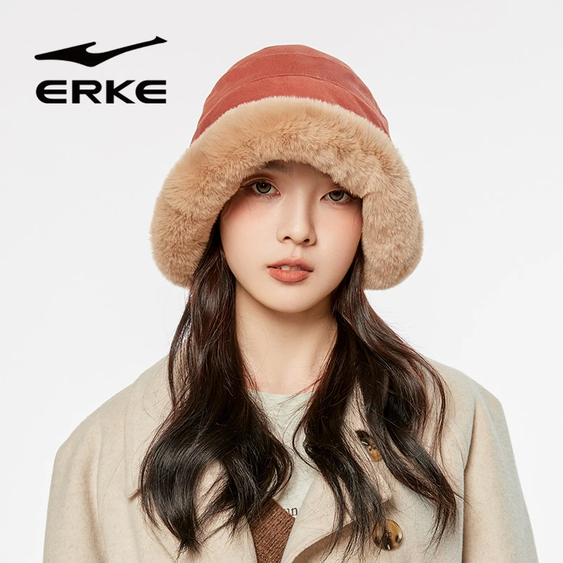 鸿星尔克毛绒帽子女冬季渔夫帽加绒水桶帽防风保暖雷锋帽护耳盆帽