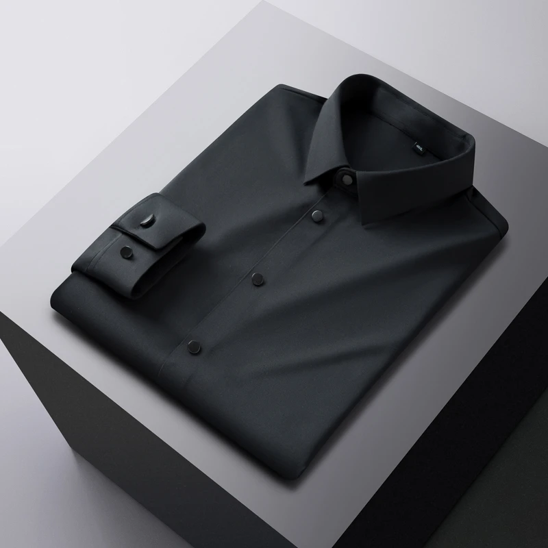 新款衬衫商务男士休闲方领高档轻奢春秋季无痕纯色氨纶衬衫555