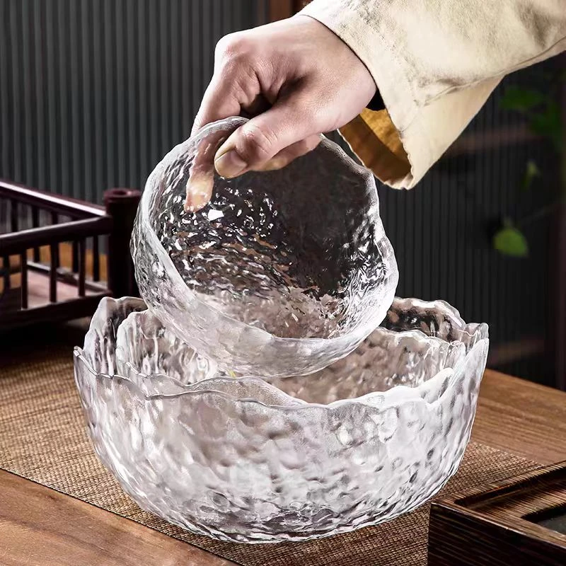 锤纹玻璃碗家用大号水果沙拉碗创意网红甜品燕窝雪糕冰淇淋冰粉杯