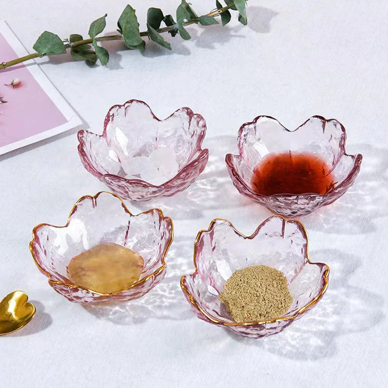 漂亮的in日式樱花调料碟玻璃味碟酱料碟锤目纹碟子醋碟火锅蘸料碟