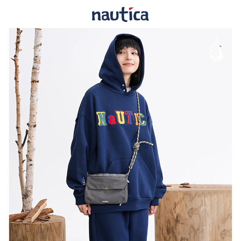 nautica 白帆 日系宽松休闲百搭户外logo连帽卫衣 KW3404雅丹风