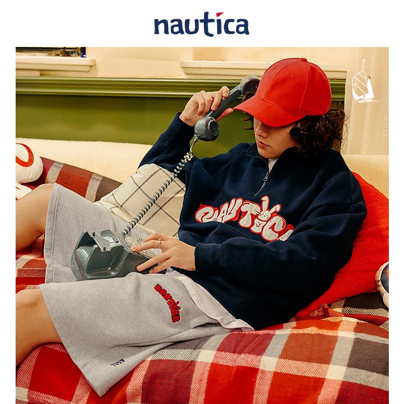 nautica 白帆日系中性cityboy休闲运动短裤直筒纯色五分裤 KW3124