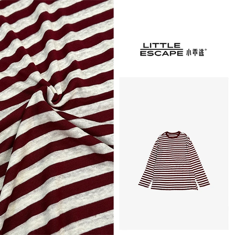 小乖逃Q休闲撞色领  圆领红蓝色条纹T恤240852