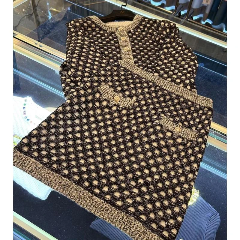 【Dirn】气质小香风针织满印时尚轻奢套装FC23101