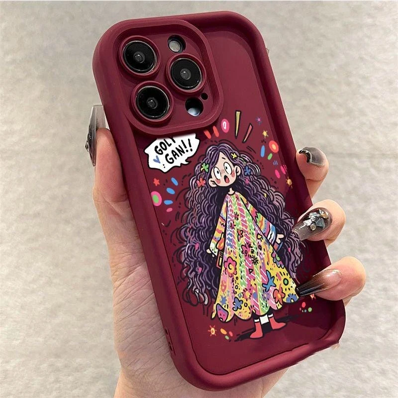 长发女孩iPhone14promax手机壳13适用苹果15/11情侣12软壳x卡通xr