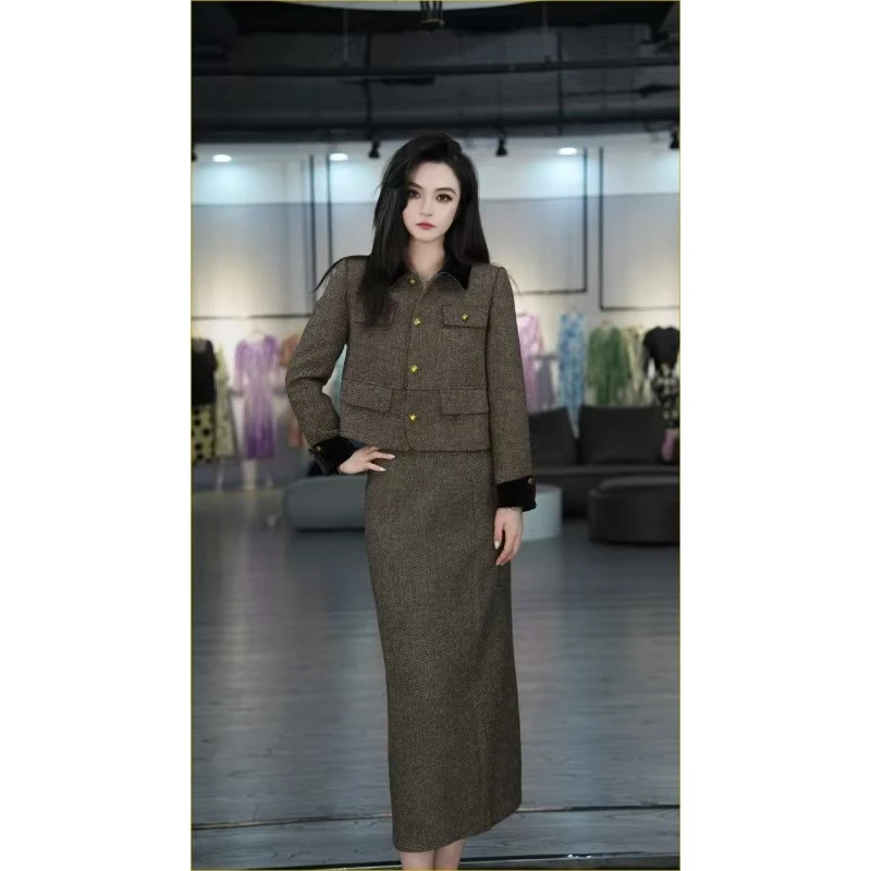 L654时尚套装女秋季新款法式气质轻熟风高级感半身裙两件套