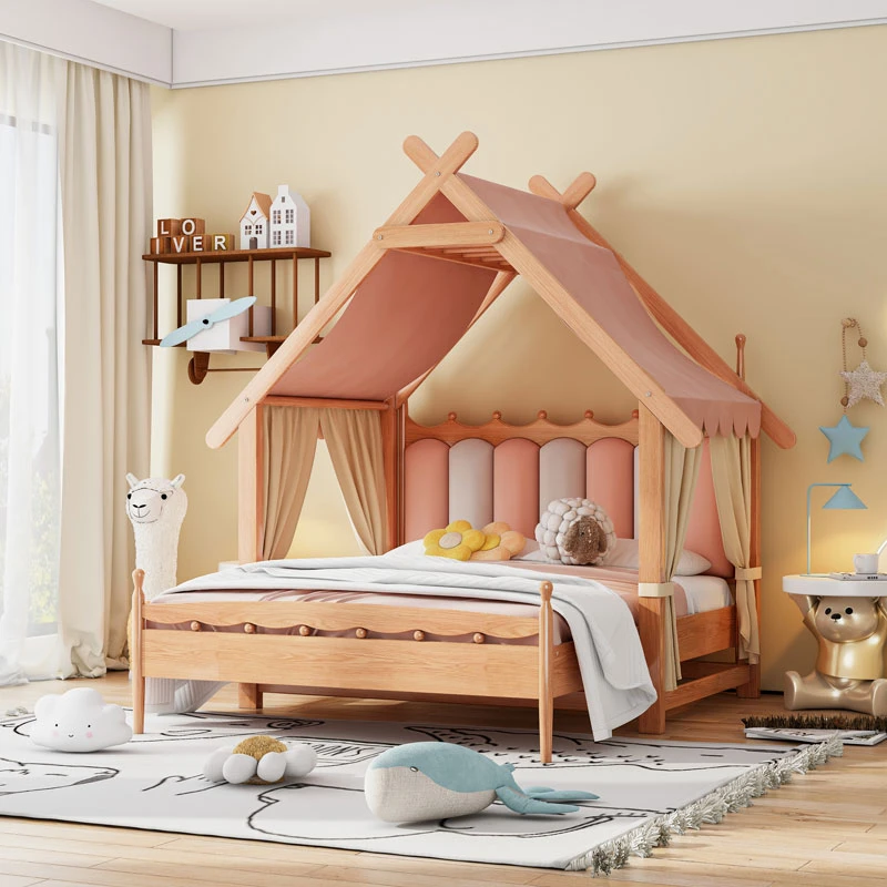 实木儿童床树屋床上下铺储物悬浮交错式拼接床小孩公主床小熊床