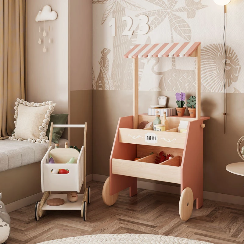 风赞笑话商店书架全实木童绘本架玩具书架绘小卖部展示儿童推车