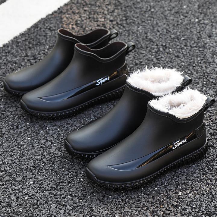 新款短筒雨鞋男加绒防寒干湿两用工作鞋厨房防水防滑加棉保暖雨鞋