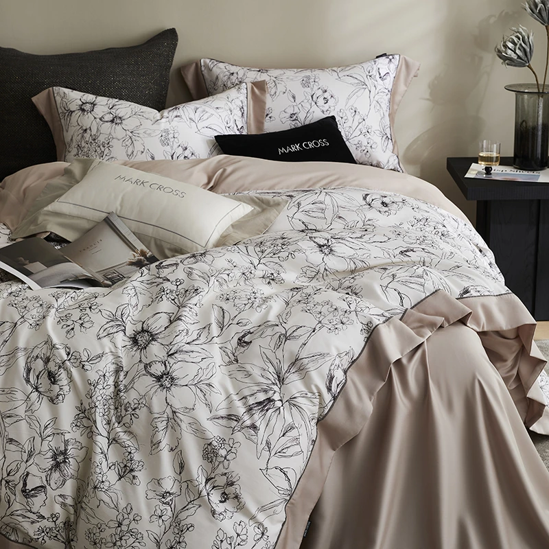 【琉璃雪栀热淇淋系列】100s超细旦天丝棉陶瓷磨毛数码印花四件套