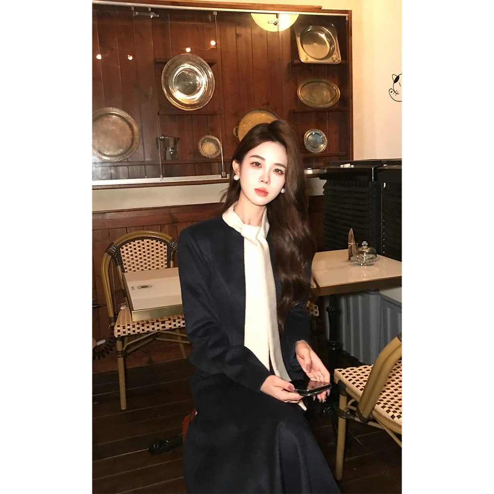 【冬日恋曲】设计感秋冬款气质绑带收腰呢子上衣+大摆半裙TT1058