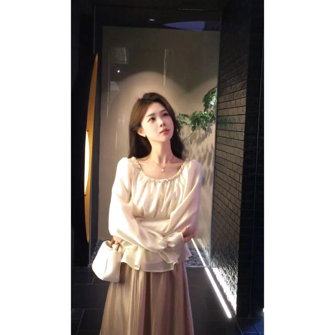 【晨雾百合】法式荷叶边收腰上衣大群摆套装LL9242+LL9243