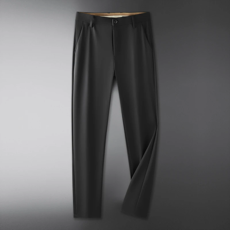 加肥加大夏季冰丝弹力裤男士休闲裤子薄款修身直筒商务免烫休闲裤