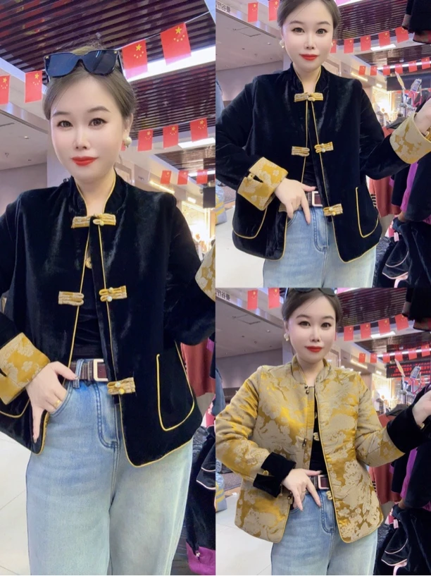 8899冬季新款新中式国风复古盘扣加厚加棉时尚修身显瘦上衣外套