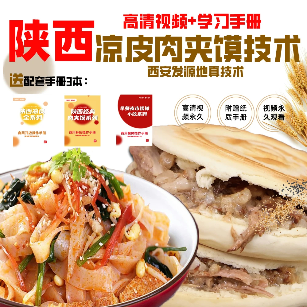 品诺阿杜陕西凉皮+肉夹馍:升级版商用技术视频教程(3本文字资料)