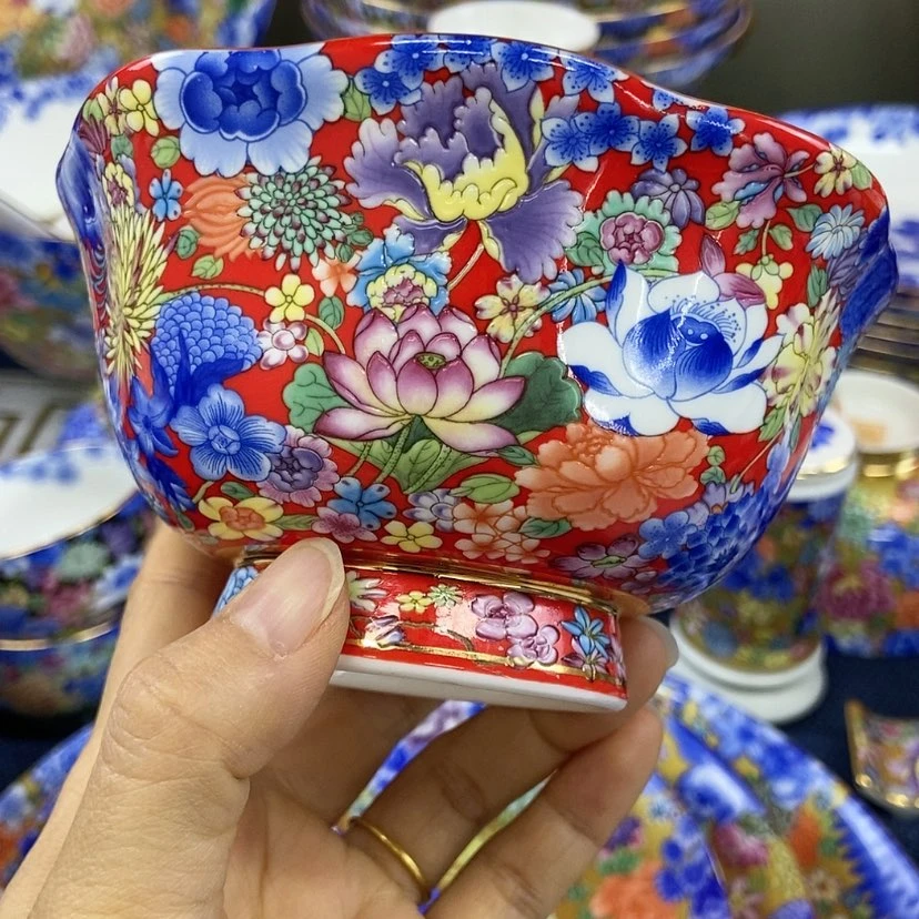 【闪购商品】陶瓷碗4.5花口10全红