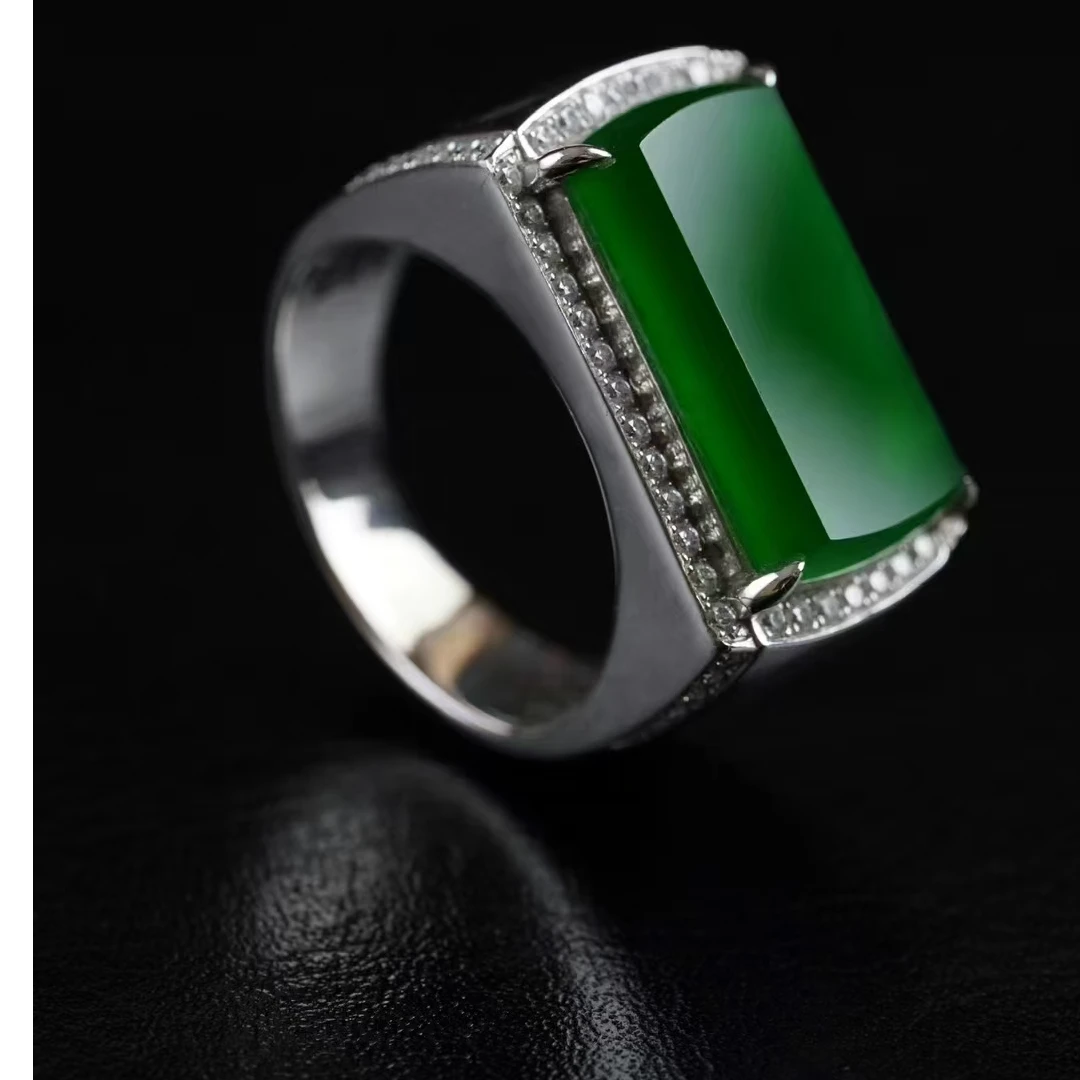 翡翠戒指镶嵌男士男款满绿