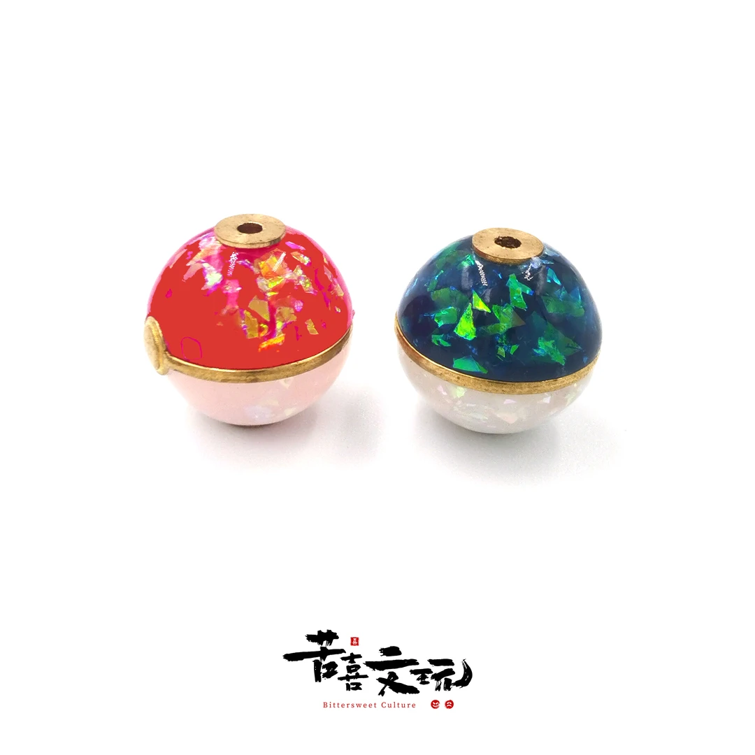 散粉精灵球配珠12mm-对孔约1.7mm