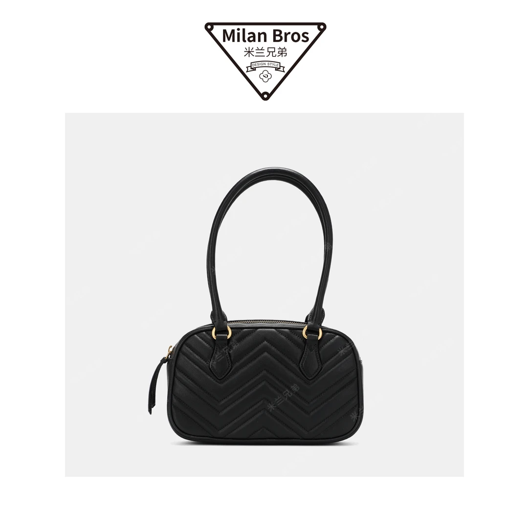 【米兰兄弟】头层牛皮手提包子夜黑色