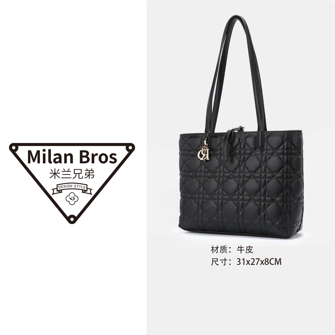 【米兰兄弟】油蜡牛皮托特包子夜黑色女士单肩包