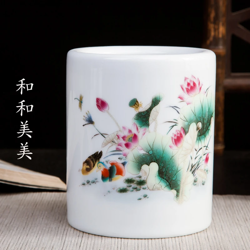 景德镇大号陶瓷笔筒家用手工中式主人杯密封白瓷茶道筒创意简约
