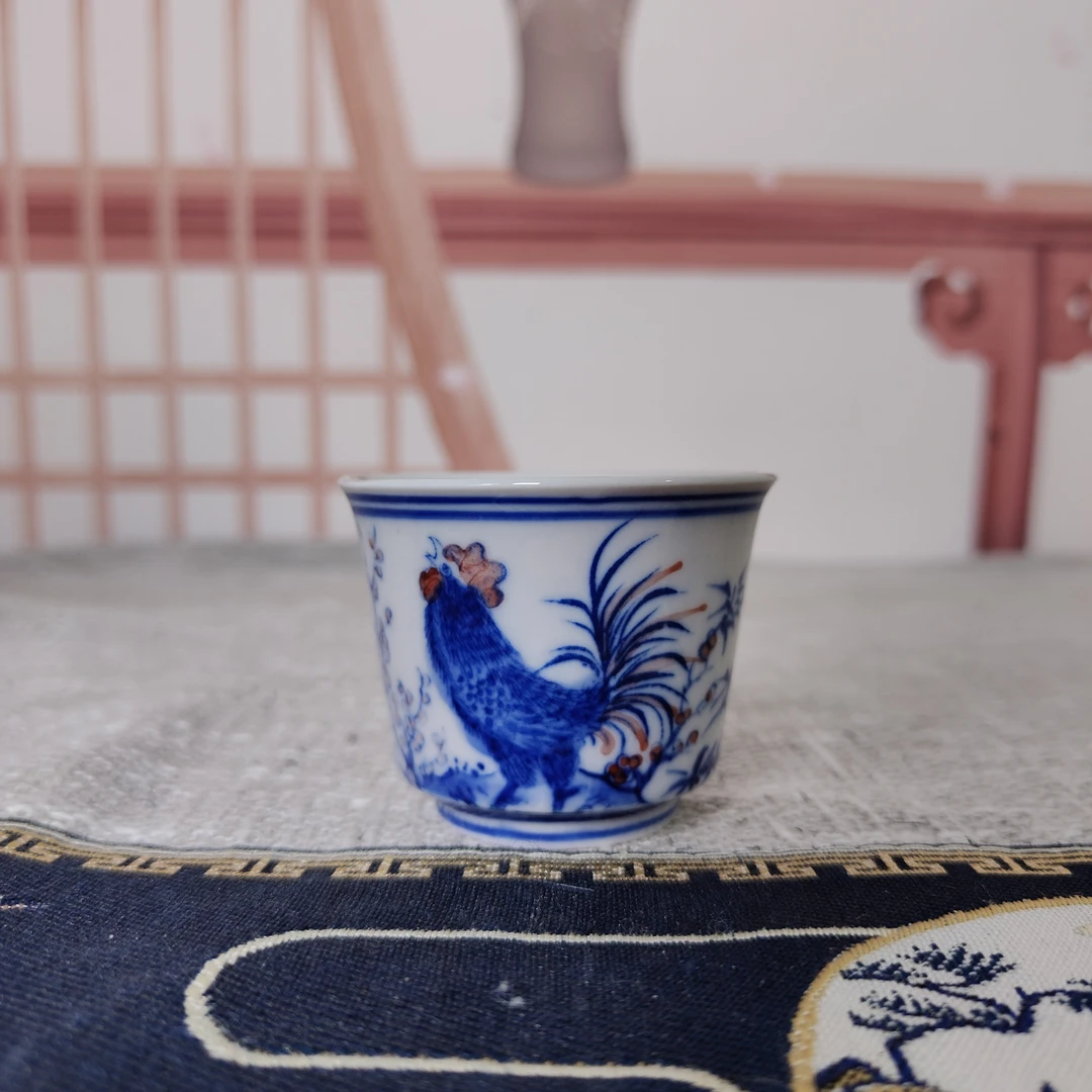 景德镇红稀土青花釉里红手绘大吉大利主人杯喝茶杯品茗杯单杯茶具