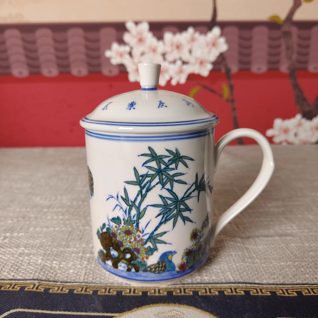 红稀土陶瓷青花斗彩安居乐业花鸟办公杯景德镇柴窑手绘专用茶杯