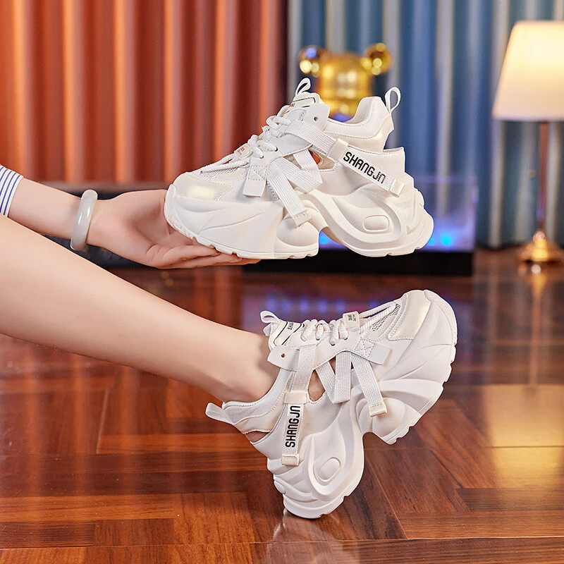 老爹鞋女2024夏季新款厚底内增高运动休闲鞋镂空透气网鞋旅游鞋