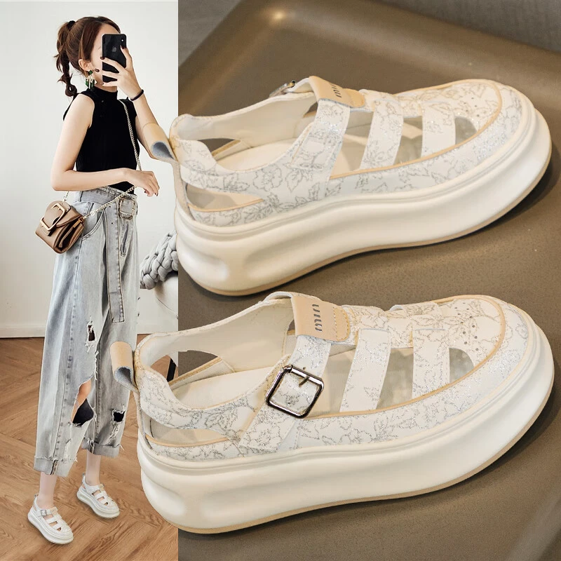 包头运动凉鞋女2024夏季新款女鞋子厚底休闲鞋外穿气质镂空罗马鞋