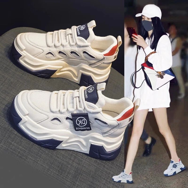 真皮老爹鞋2025春季新款厚底内增高女鞋运动休闲鞋百搭软底旅游鞋