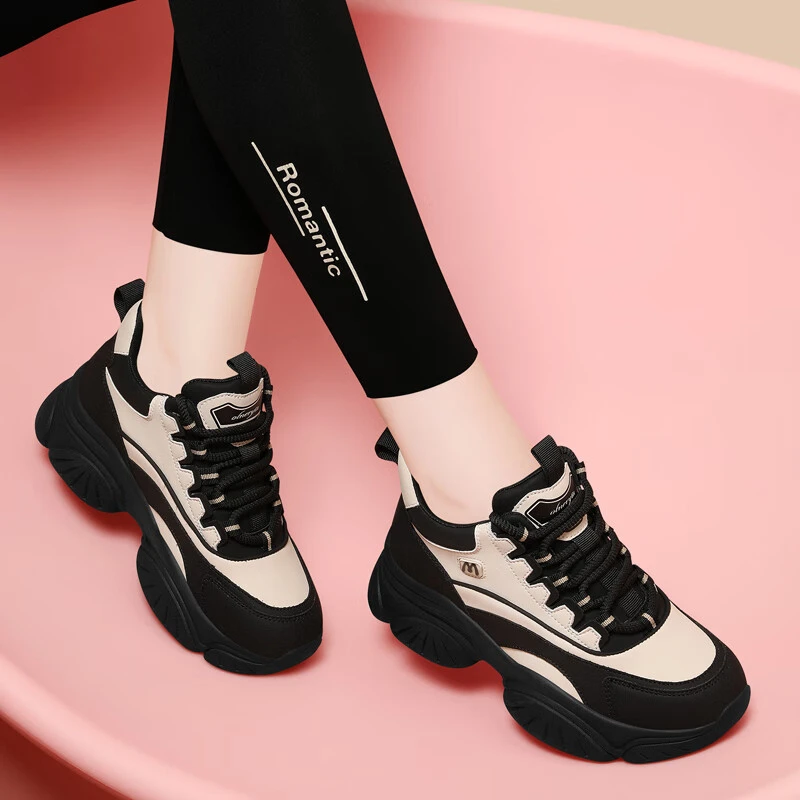 老爹鞋女2024秋季新款女鞋皮面厚底运动休闲鞋时尚百搭软底旅游鞋